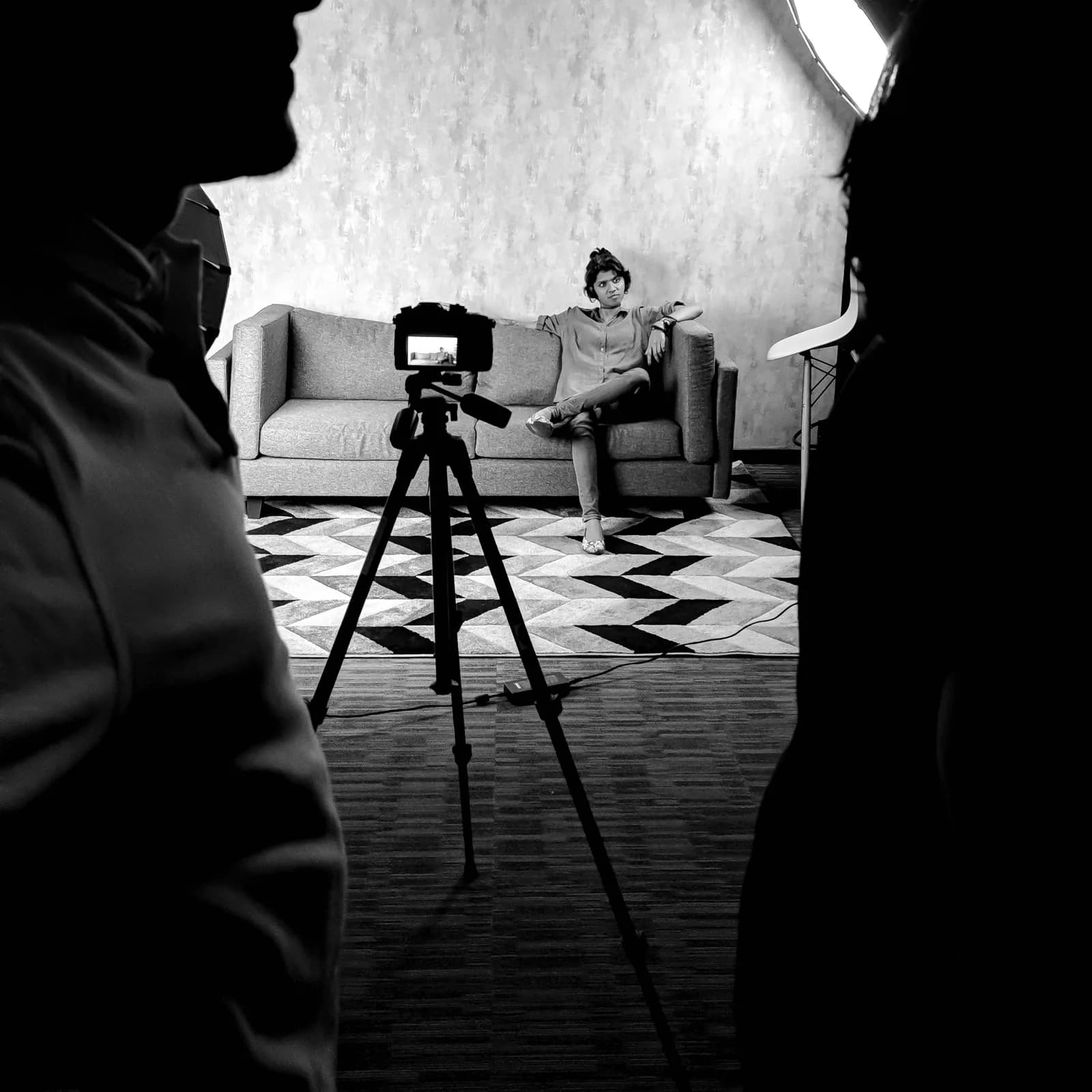 Filming a scene with the studio camera crew