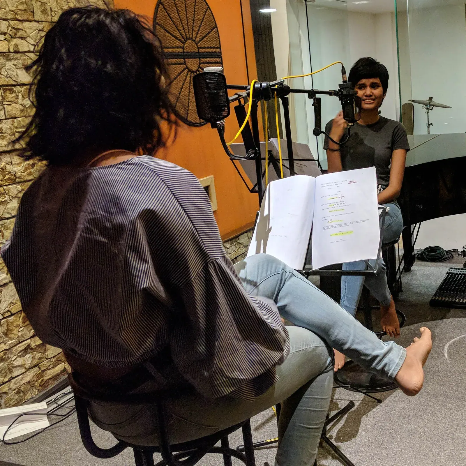 Recording a voice performance at the studio