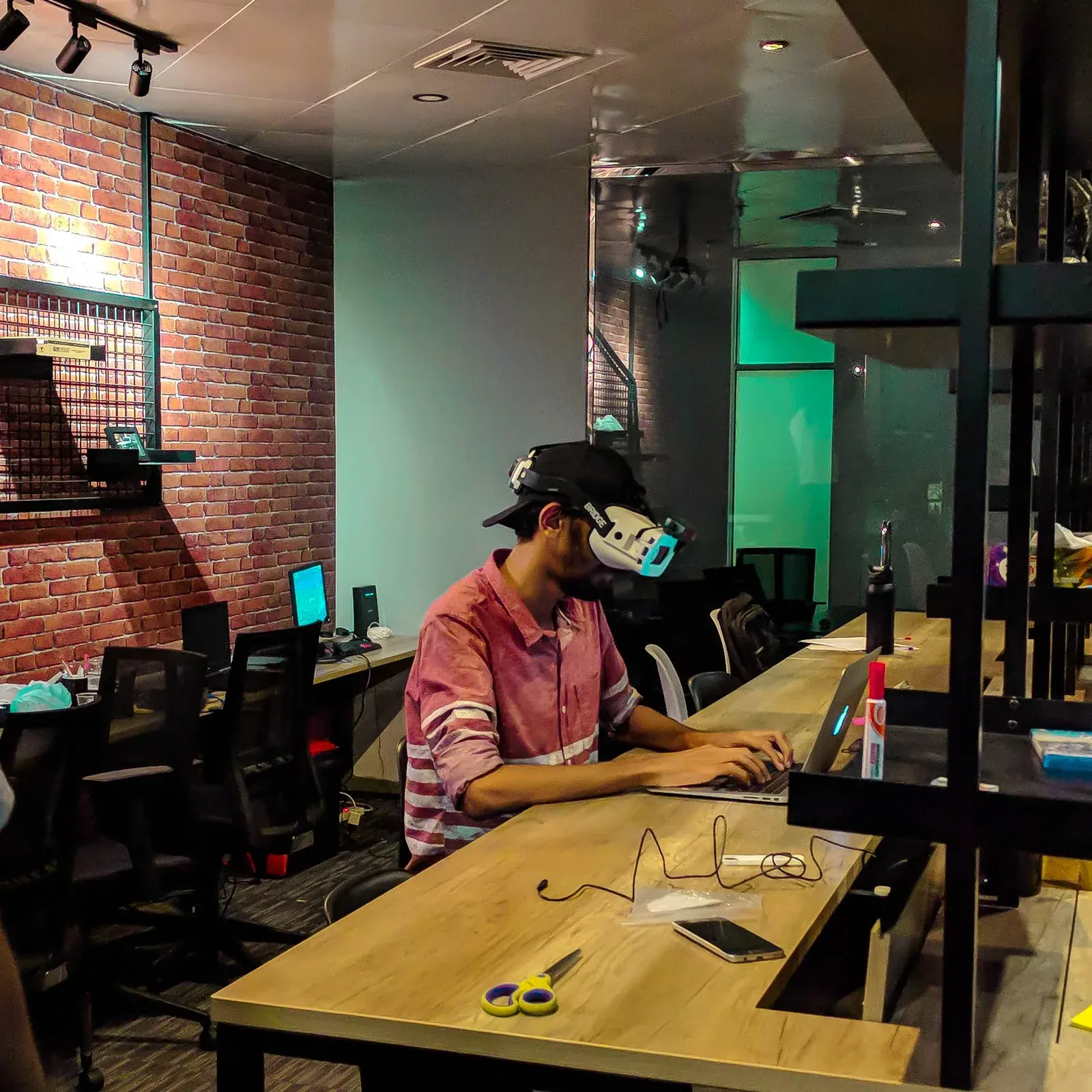 Testing a virtual reality project in the workspace